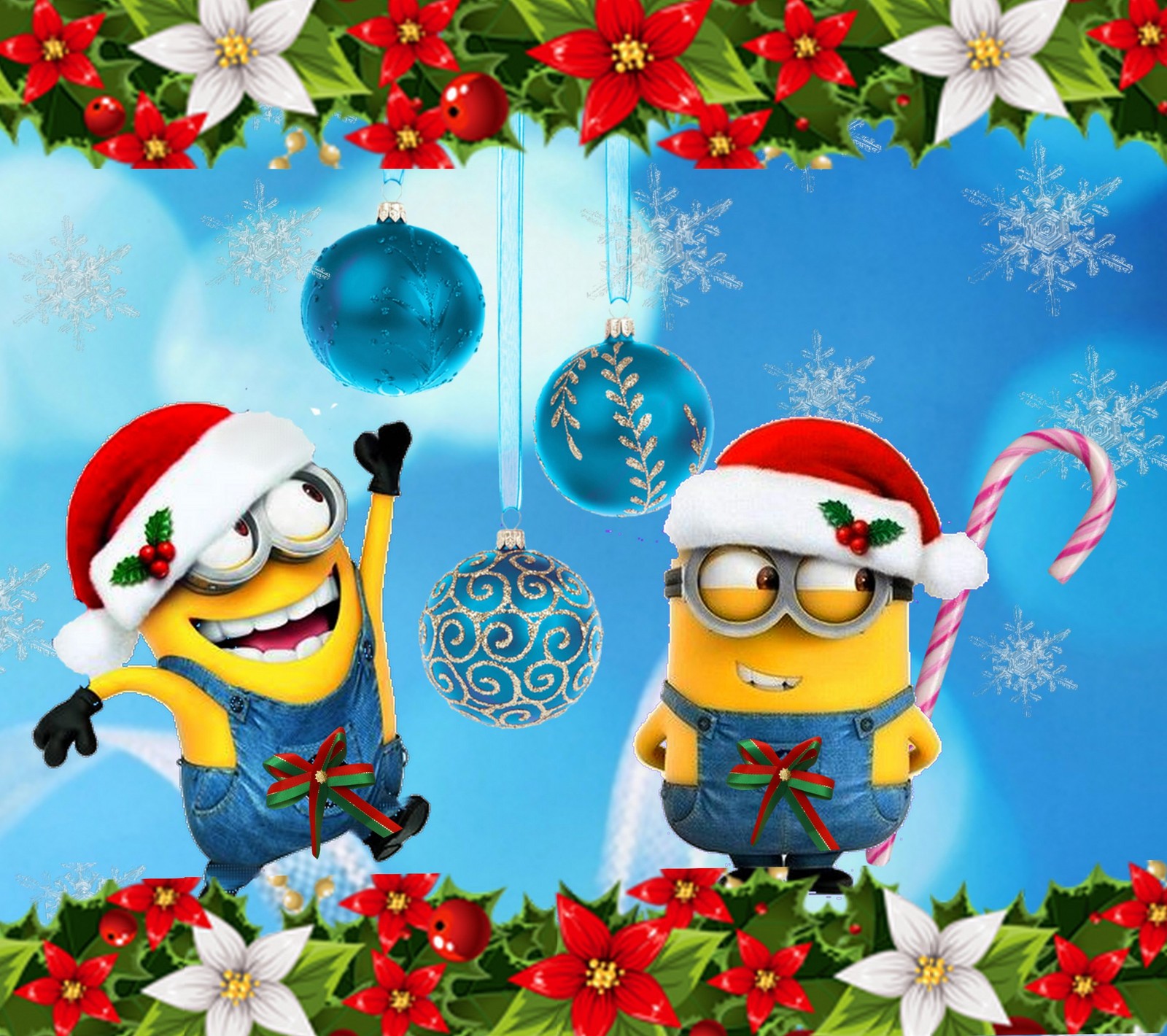 Um casal de minions está de pé um ao lado do outro na frente de uma guirlanda de natal (desenho animado, feliz natal, natal dos minions, minions, natal)