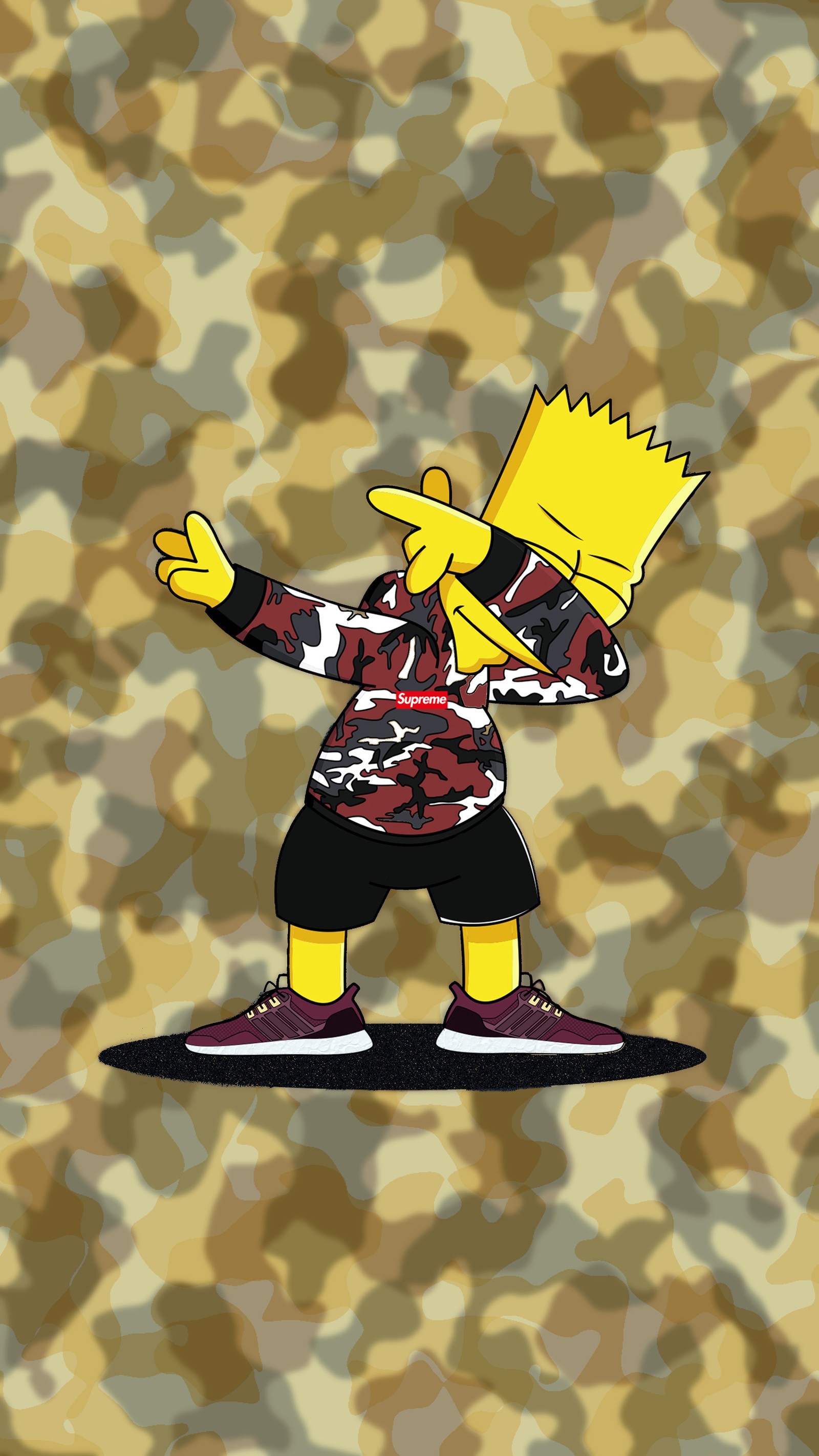 Caricature d'un homme en chemise de camouflage et en short avec une casquette (simpson, dab)