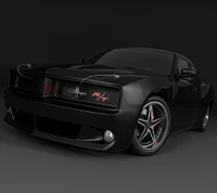 Sleek Black Muscle Car with R/T Branding and Sporty Accents