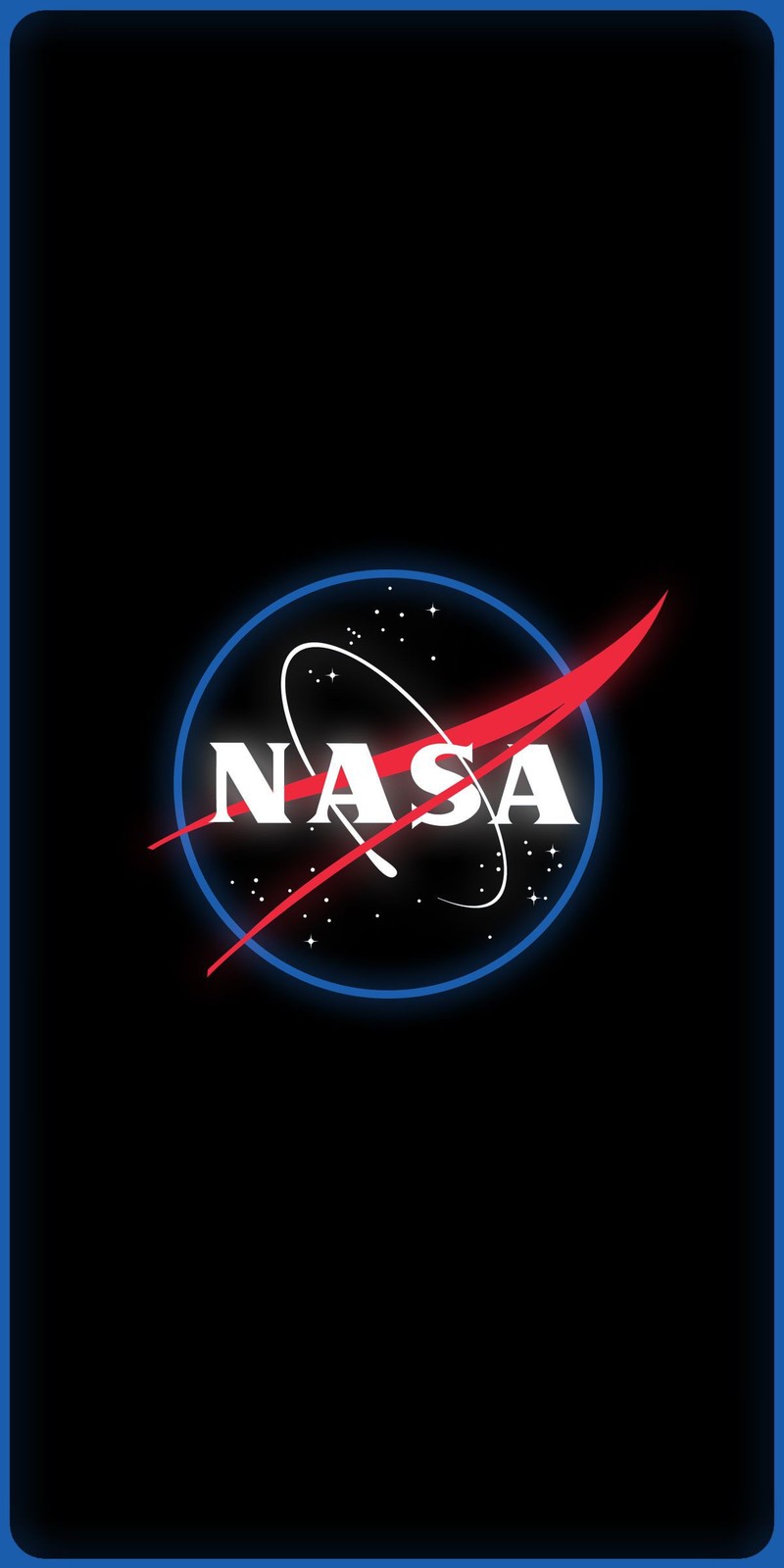 Логотип nasa на черном фоне с синей рамкой (nasa, тёмный, космос, свет, телефон)