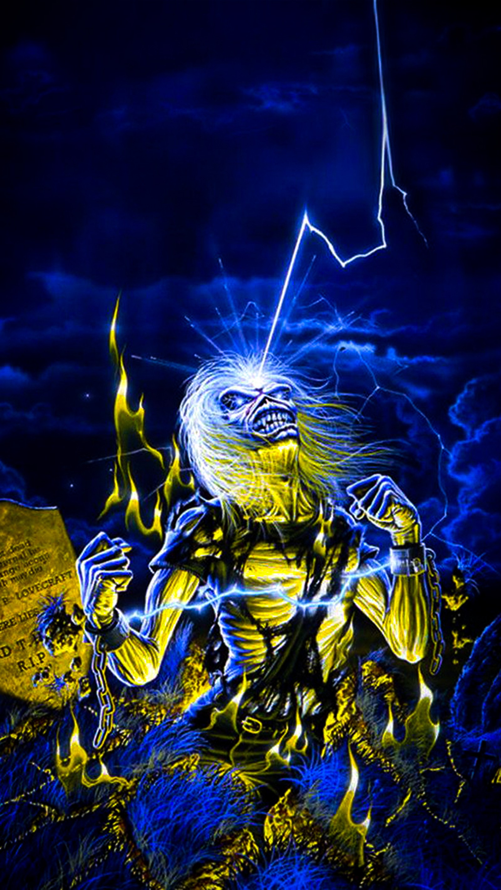 Arafed image of a man riding a horse with lightning in the background (iron maiden, iron, maiden, live after death, live)