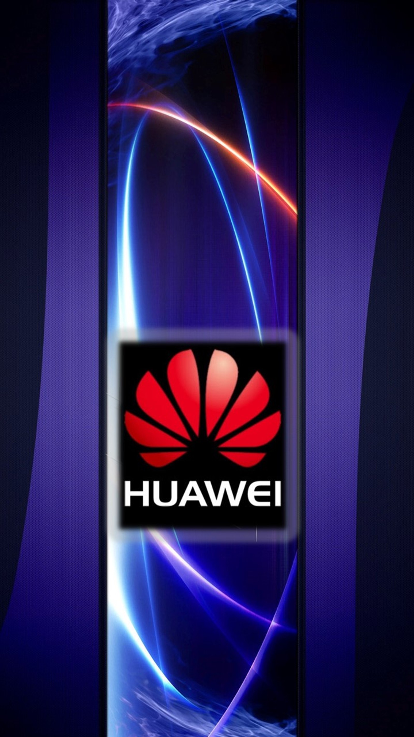 Nahaufnahme eines mobiltelefons mit einem logo darauf (blau, huawei)