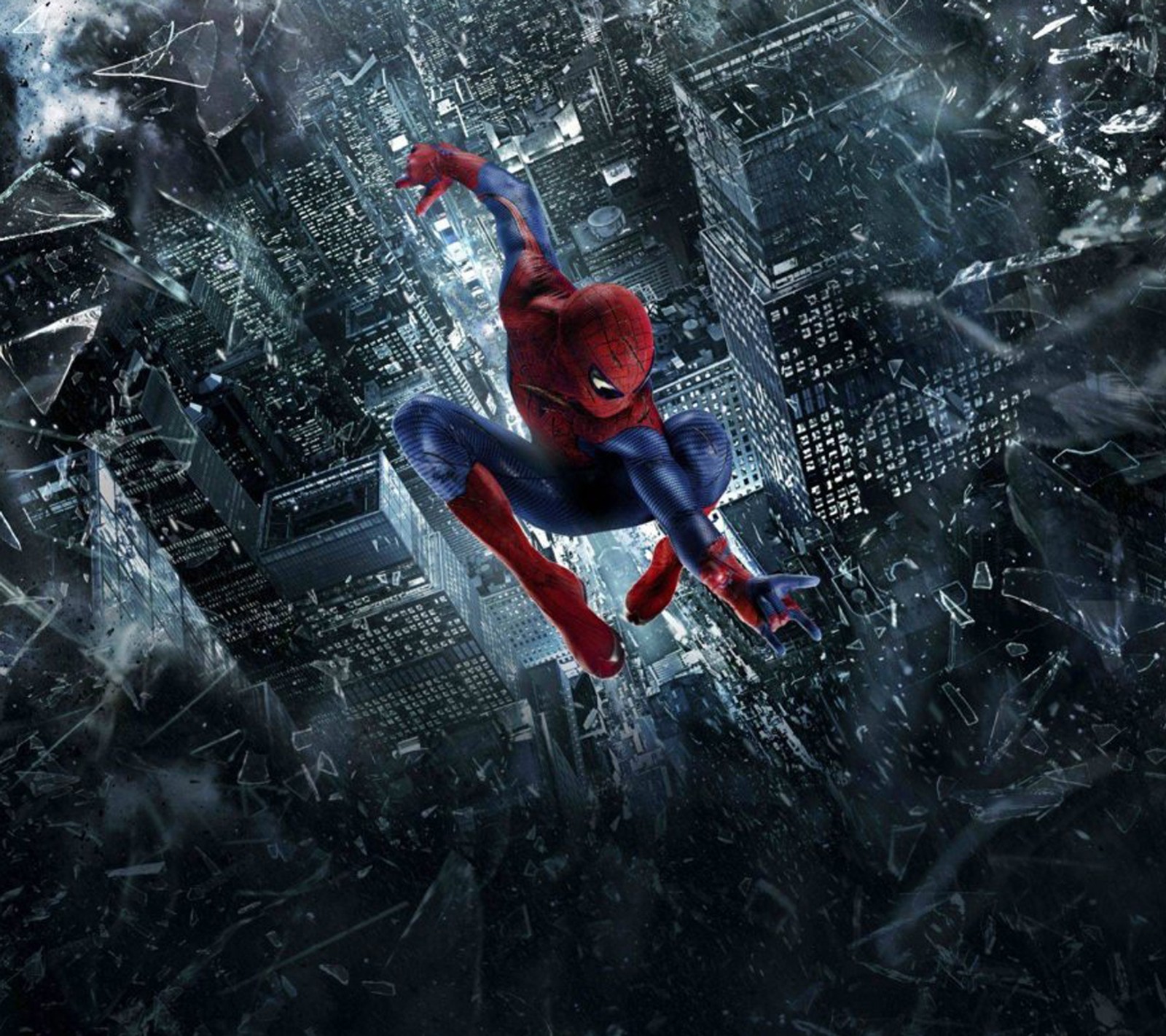 Spider-man volant à travers la ville au milieu d'une ville (marvel, parker, peter, spiderman)