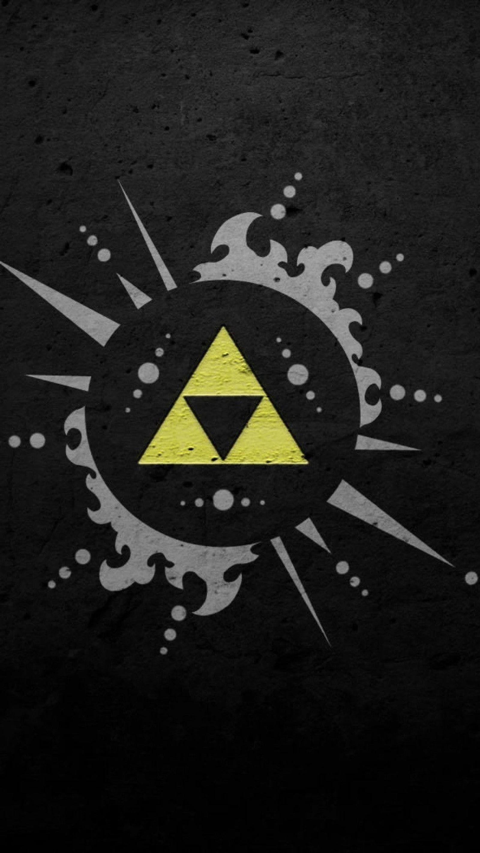 A black background with a yellow and white logo on it (legend of zelda, nintendo)