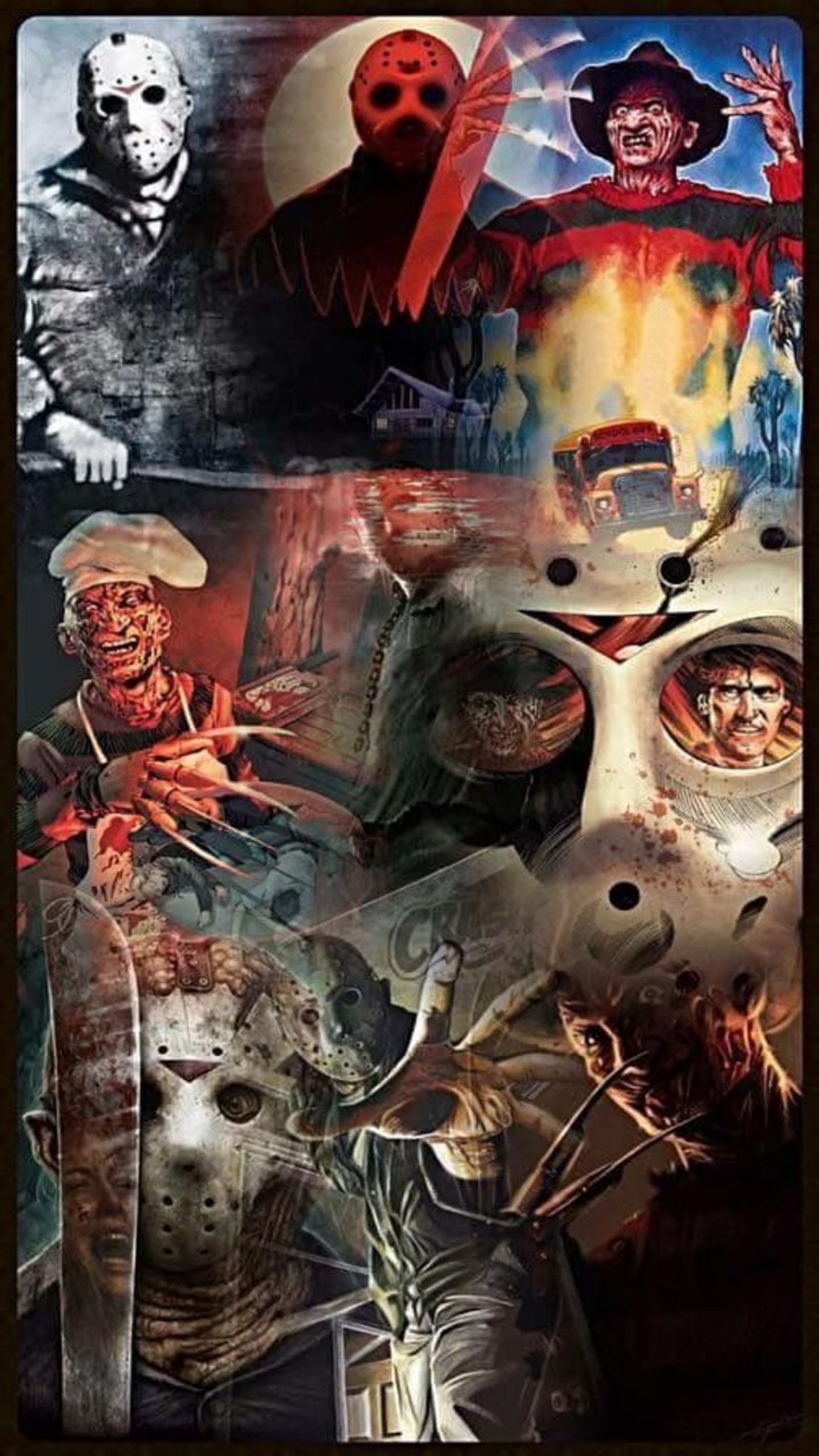 Descargar fondo de pantalla jason, freddy, aterrador, horror, halloween