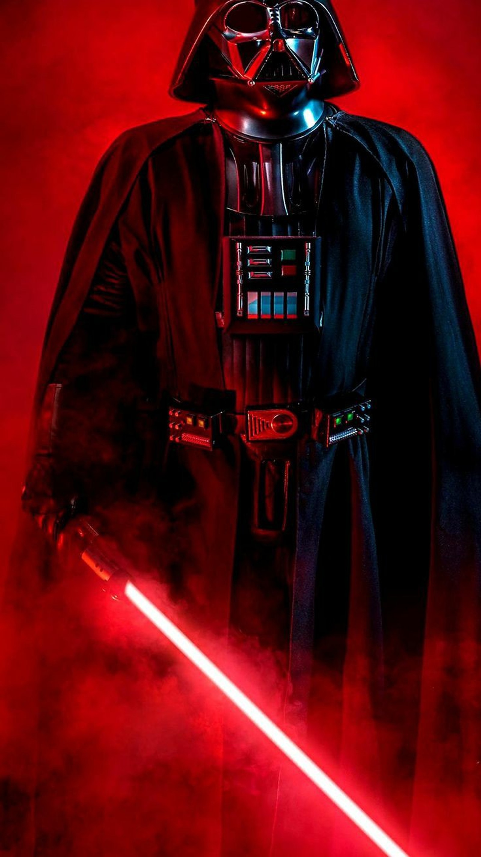 Darth vader with a red light saber in his hand (4k, abstract, amoled, galaxy, hd)