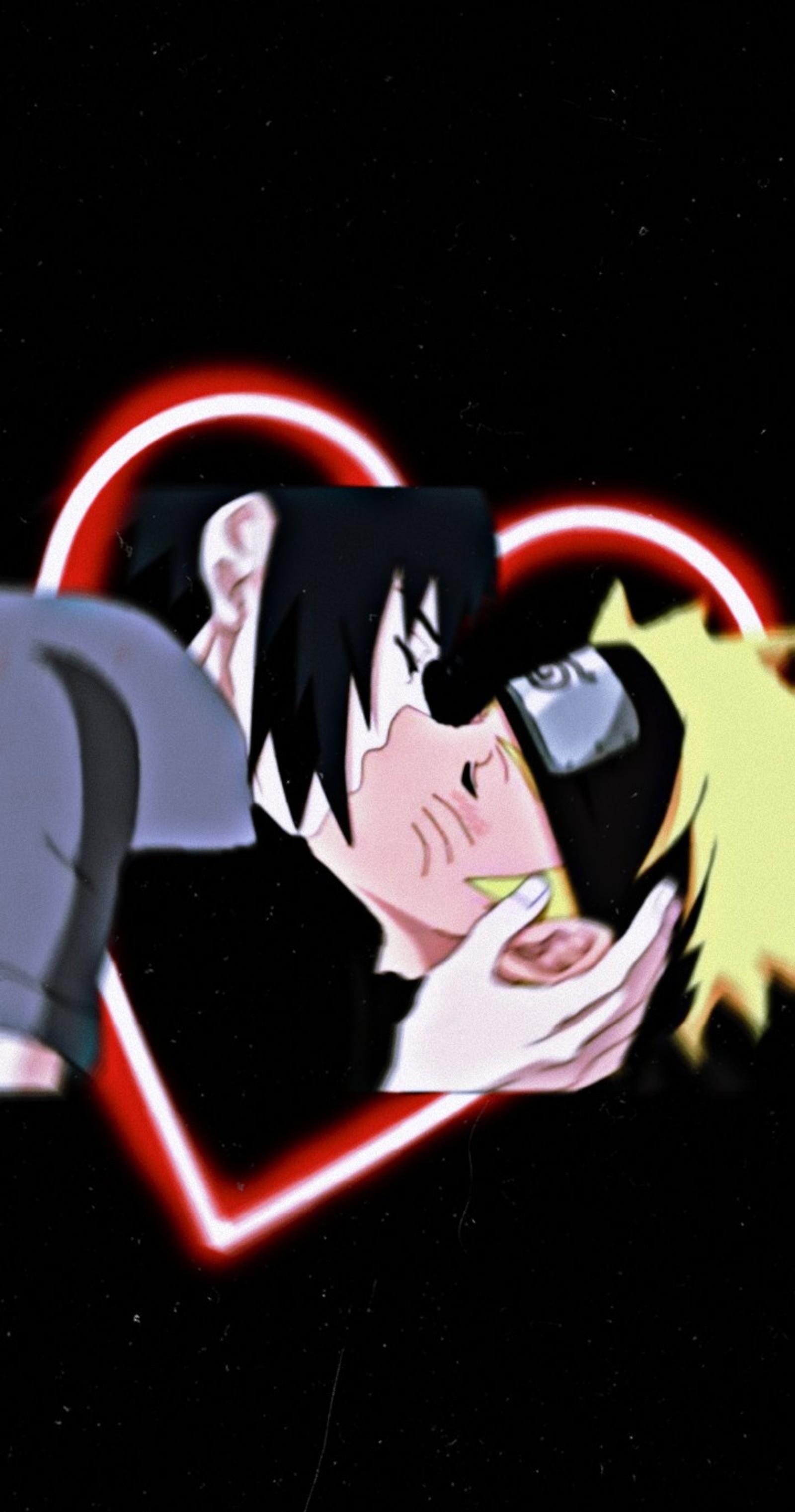 Fonds d'écran anime d'un couple s'embrassant en forme de cœur (anime, amour, naruto, sasuke)