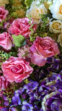 Arrangement floral vibrant en rose et violet