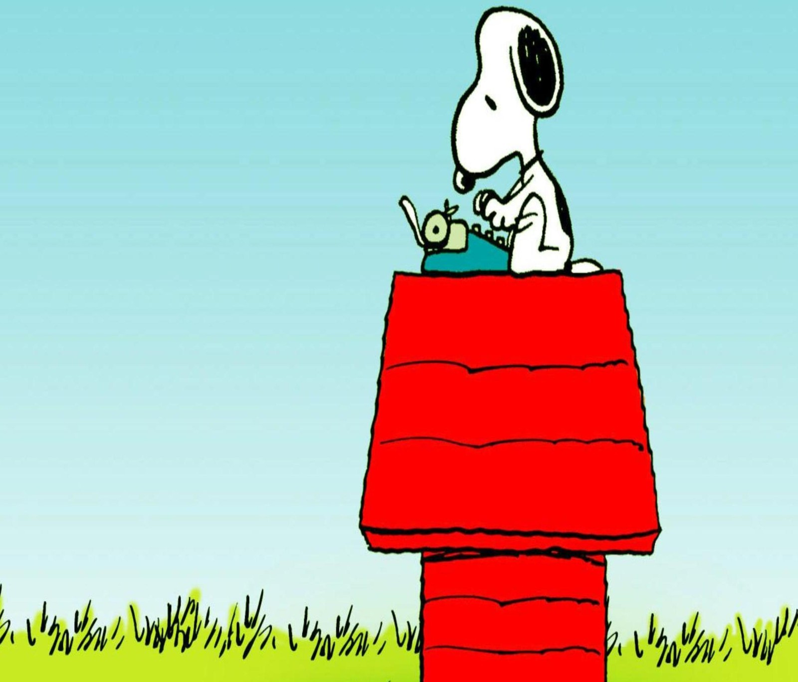 Snoop lisant un livre dans une maison snoop rouge (des dessins animés, snoopy)