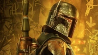 Boba Fett: The Iconic Mandalorian Warrior in a Graffiti-Laden Background