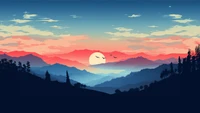 sunrise, minimalist, scenery, digital art wallpaper