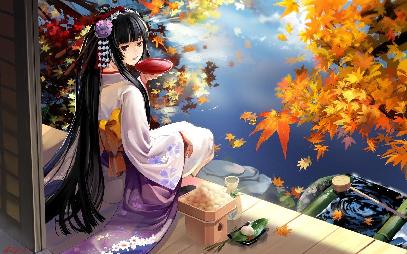 Lade geisha, frau, herbst, mangaka, byakuya kuchiki Hintergrund herunter