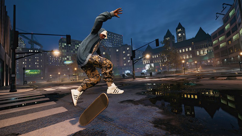 Арафед скейтбордист делает трюк на городской улице ночью (tony hawks pro skater 12, tony hawks pro skater 1 2, видеоигра, скейтборд, скейтбординг)