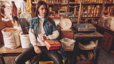 Disha Patani dans un cadre de marché vintage, dégageant style et confiance.