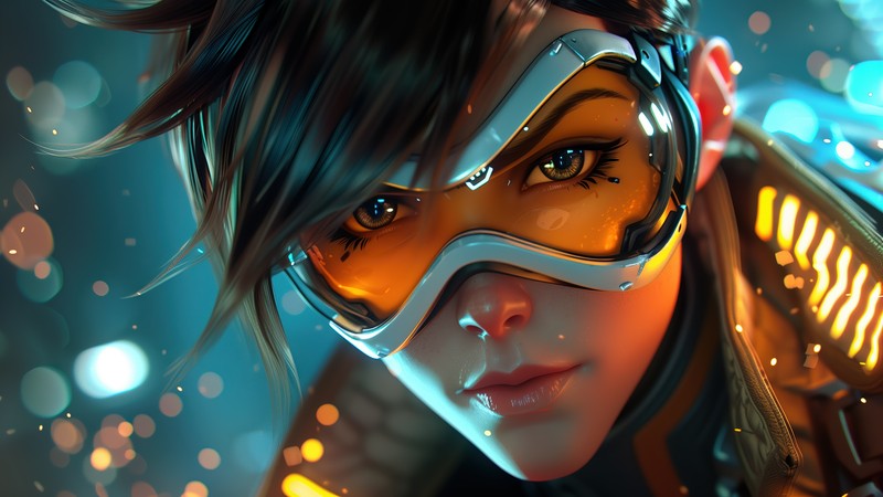 Крупный план женщины в шлеме и очках (tracer, overwatch)