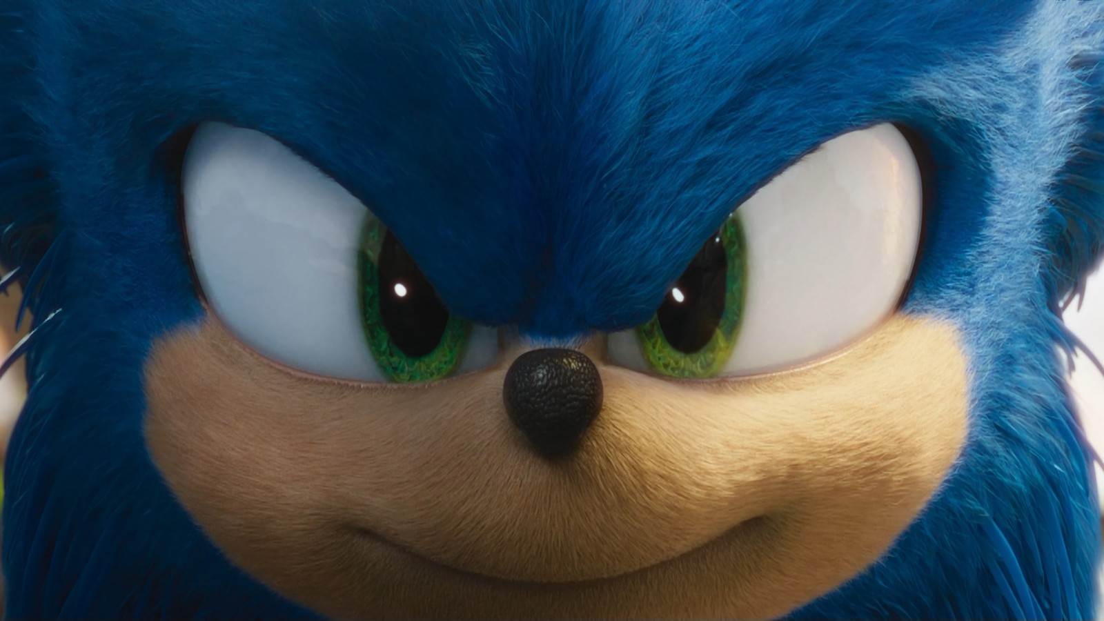 Sonic el erizo está sonriendo y mirando a la cámara. (sonic el erizo, sonic the hedgehog, 2020, película, nuevo)