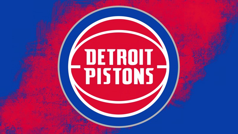 Логотип detroit pistons на синем фоне (детройт пистонс, nba, баскетбольная команда, спорт, обои 4k)