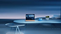 laptop, windows 11, aesthetic interior, blue aesthetic, work from home wallpaper