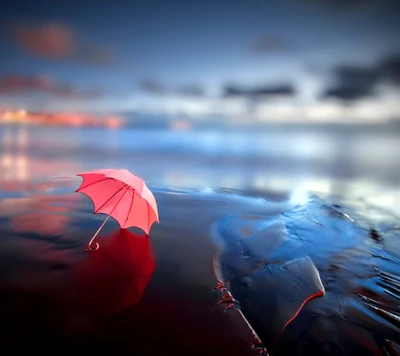 plage, solitaire, sable, mer, parapluie