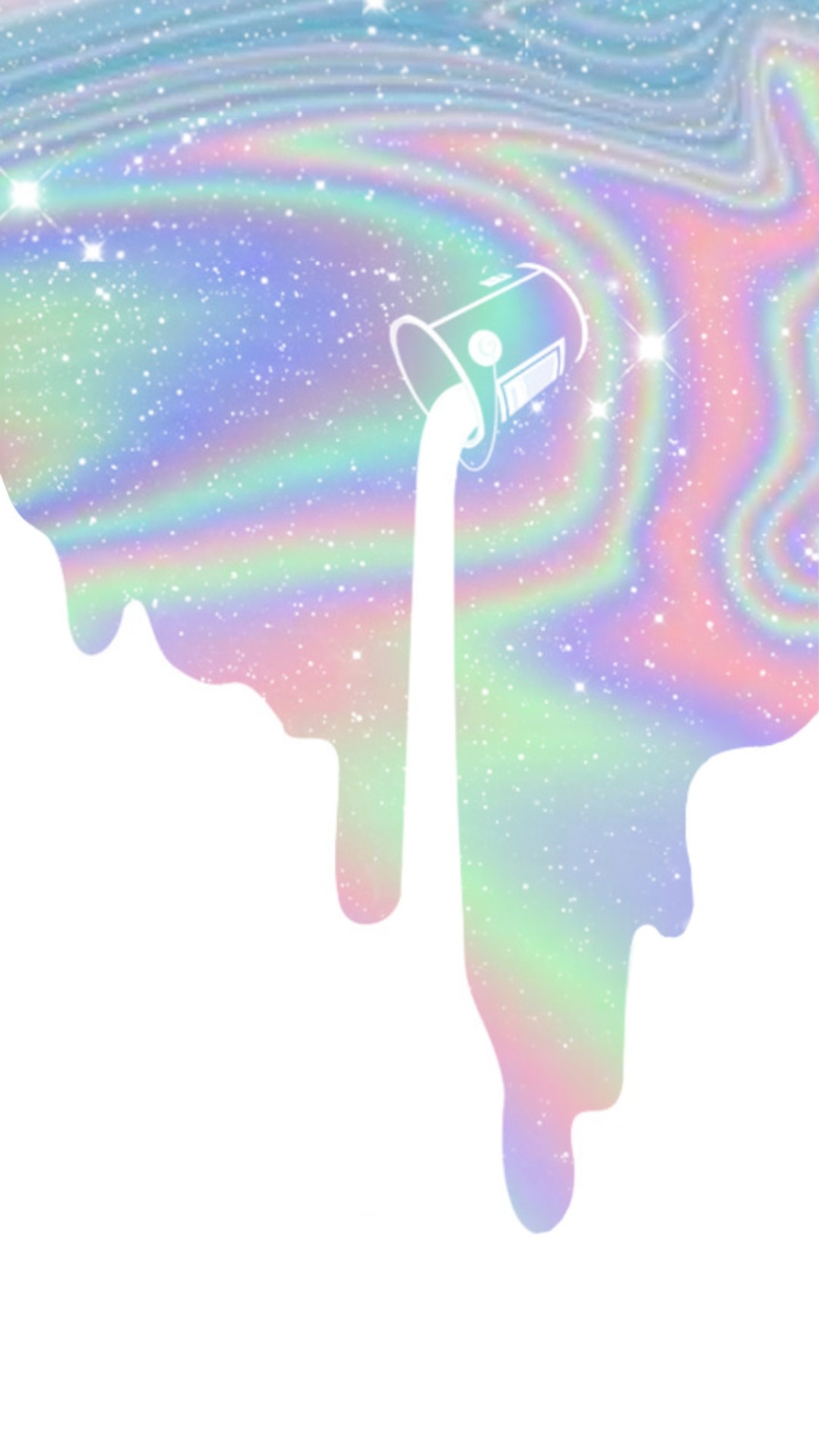 A close up of a paint drip with a rainbow swirl on it (pintura, tumblr, blanco, colores)