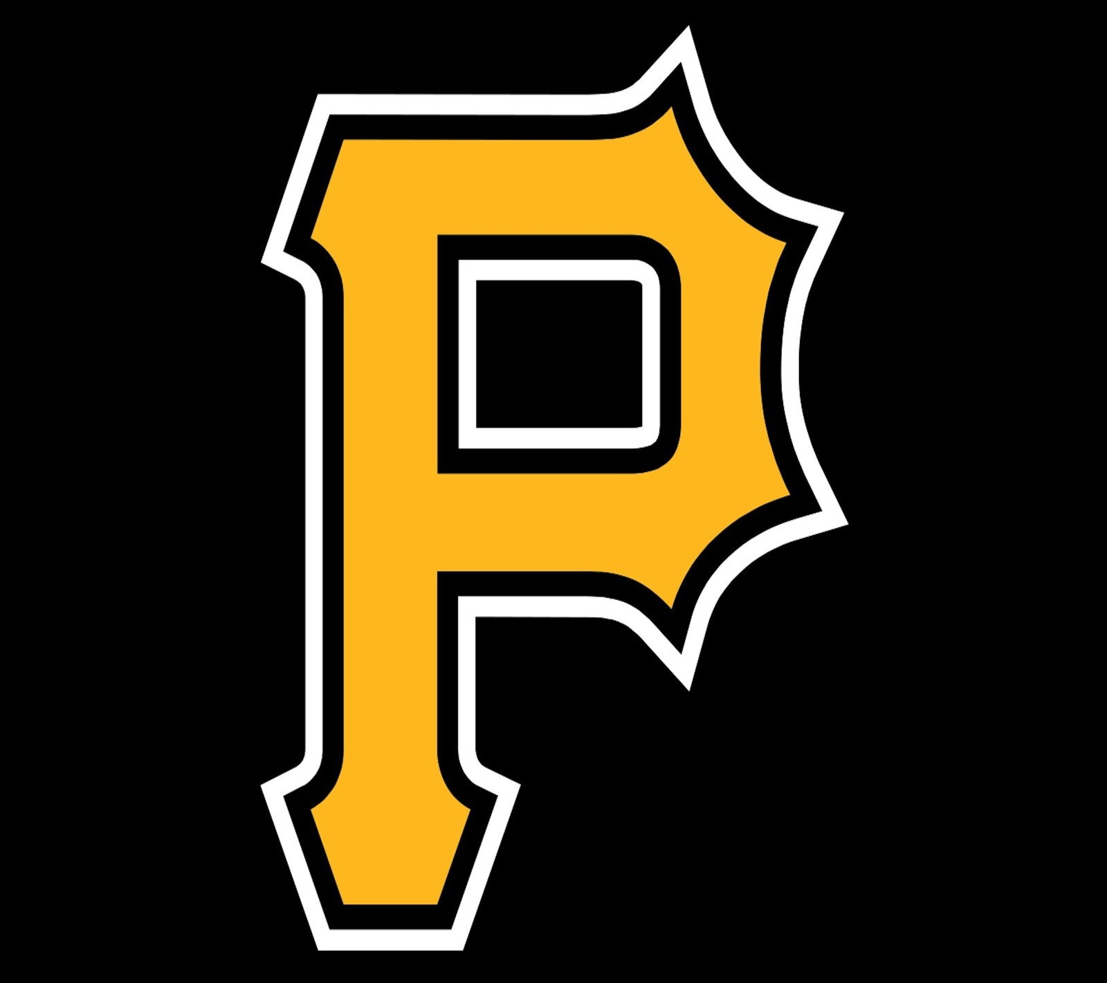 Un primer plano de un logo de béisbol sobre un fondo negro (piratas, pittsburgh)