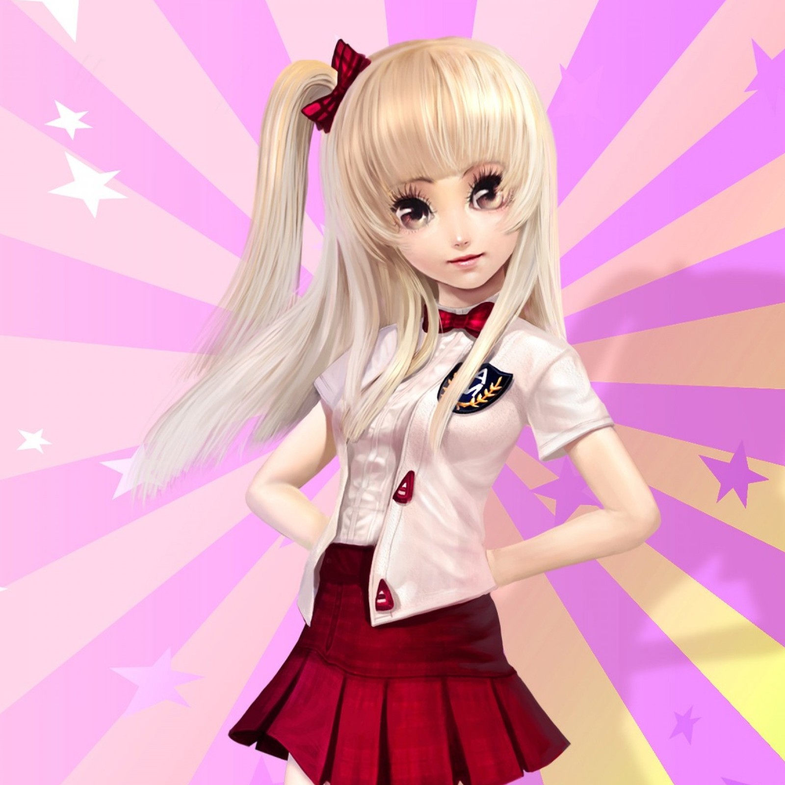 Chica de anime con uniforme escolar posando para una foto (anime, lindo, niña)