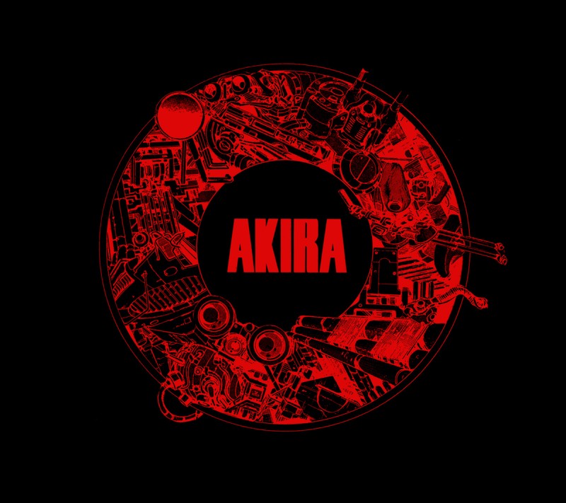 Близкий план круглого логотипа на красном фоне (акира, akira, канэда, kaneda, катсухиро)