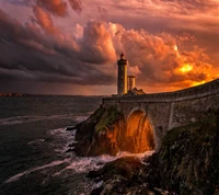 phare, coucher de soleil