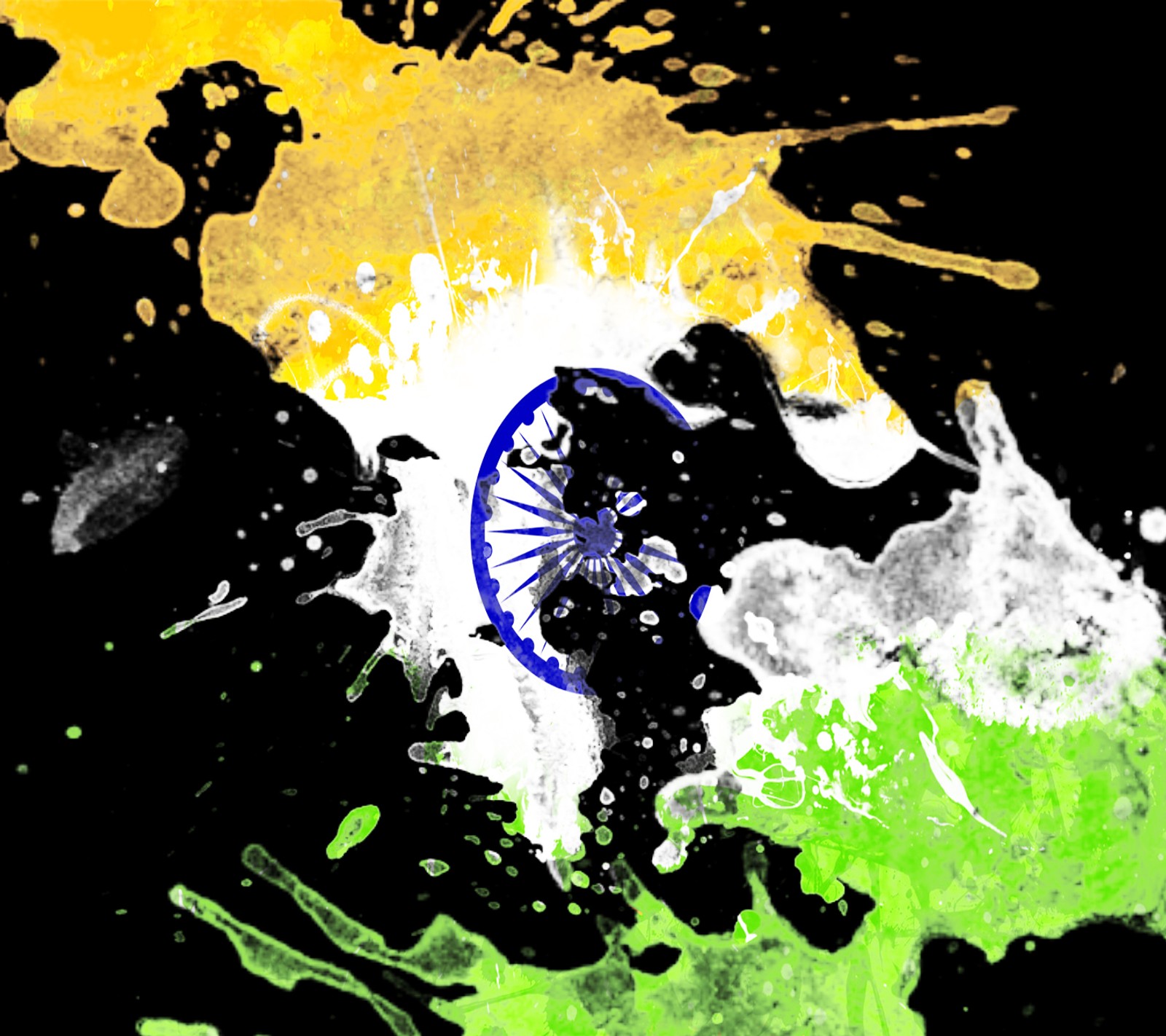 Painting of a man riding a snowboard on a wave of water (india, india flag)