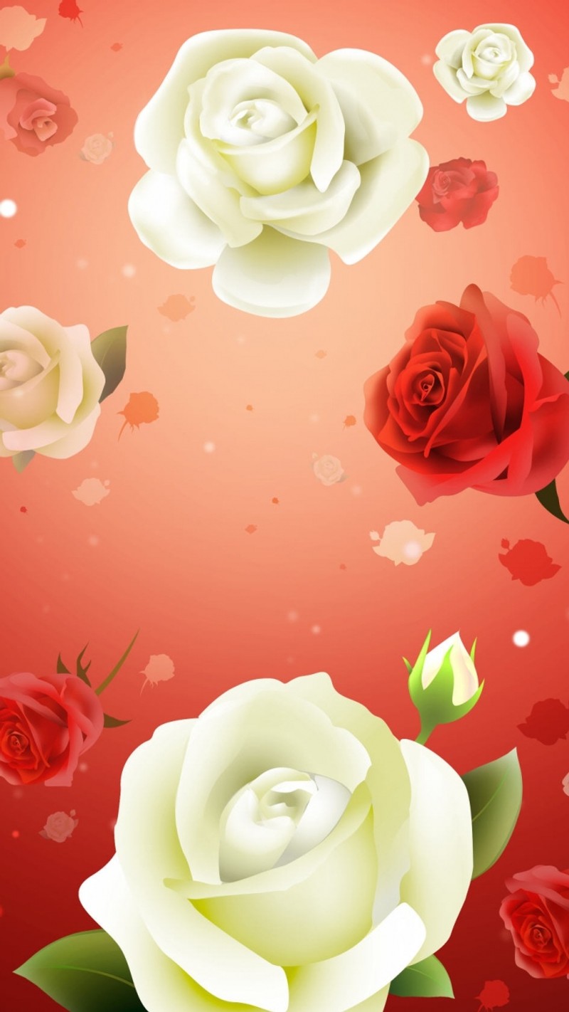 Roses on a red background with a lot of leaves (flowers, love)