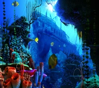 Mystical Underwater Scene with Colorful Coral Reef and Shipwreck