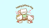 Feliz Día del Padre con lindas Hello Kitties en fondo cian