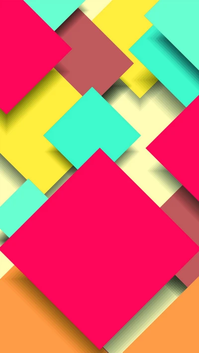 Colorful Abstract Pattern with Magenta and Teal Squares on a Yellow Background