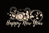 2020 Happy New Year Celebration Art with Clock and Bokeh Pattern