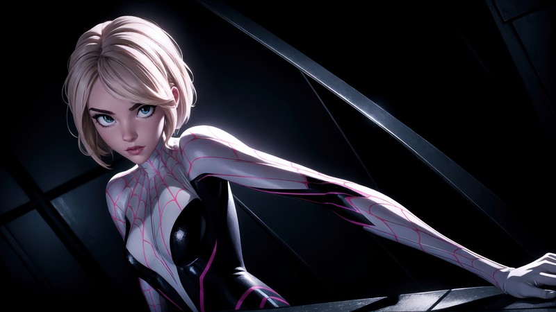 Женщина в костюме паука позирует для фото (гвен паук, spider gwen, гвен стейси, gwen stacy, marvel)