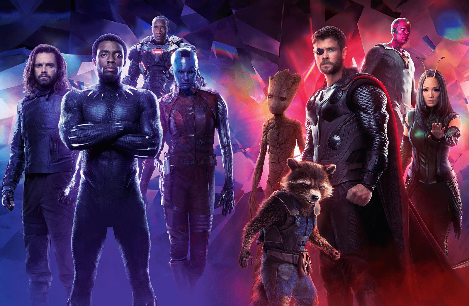 Baixar papel de parede vingadores guerra infinita, avengers infinity war, pantera negra, nebulosa, máquina de guerra