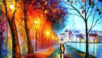 Promenade d'Automne Sous un Canopy Coloré: Un Paysage Urbain Vibrant à l'Huile et à l'Acrylique