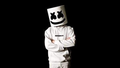 marshmello, монохром, американский диджей, черный фон, 5k