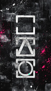 Abstract Black and White Graphic Design with Bold Text and Colorful Splashes