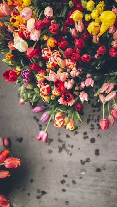 Bouquet de tulipes vibrantes dans un kaléidoscope de couleurs