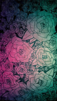 noir, dessin, fleurs, encre, rose