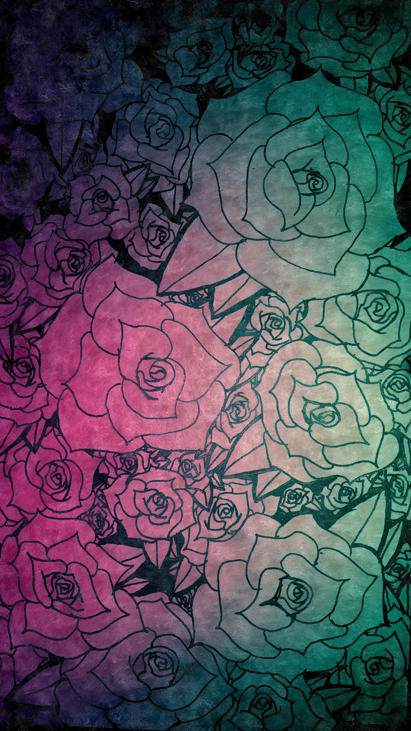 A close up of a drawing of a bunch of roses (black, drawing, flowers, ink, pink)