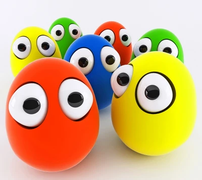 Oeufs colorés adorables avec des yeux expressifs