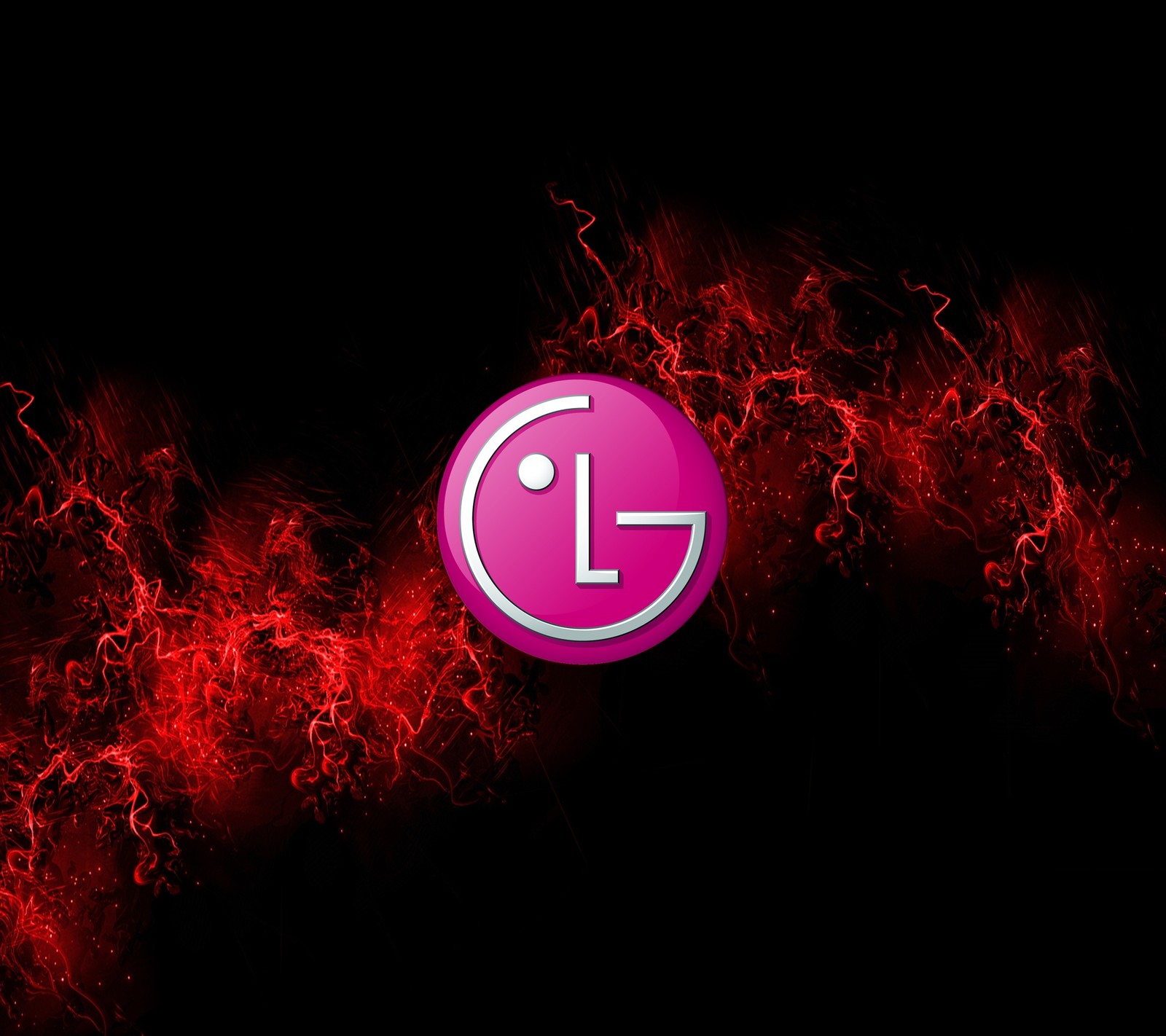 Um close de um celular com fundo vermelho (lg, logotipo, fumaça)