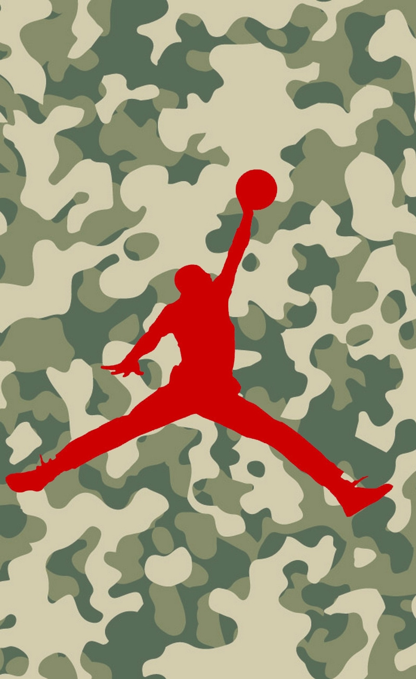 Un primer plano de una persona saltando en el aire con un balón de baloncesto (camuflaje, jordan, jordan camo)