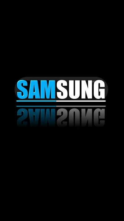 Samsung-Logo auf schwarzem Hintergrund mit Reflexion