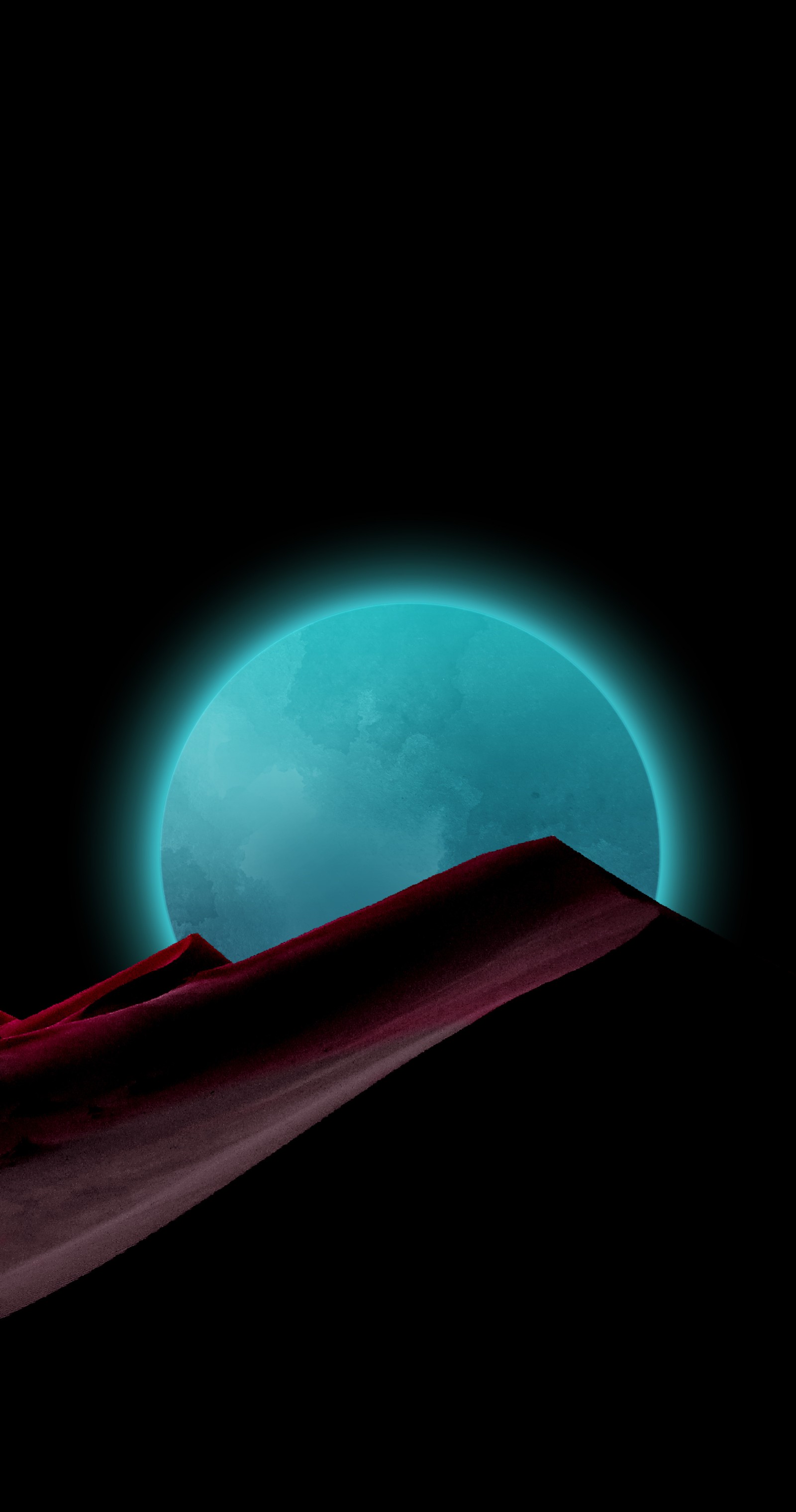 Arafed view of a moon and a red blanket in the dark (amoled, black, lock screen, samsung, space)