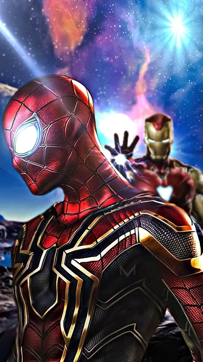 Epic Duo: Spider-Man and Iron Man in Cosmic Adventure