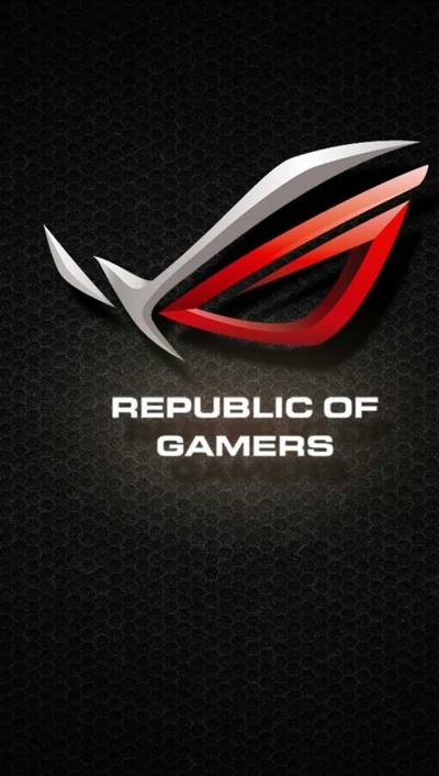 Diseño abstracto con el logo de "República de Gamers" en un estilo moderno y elegante sobre un fondo oscuro.