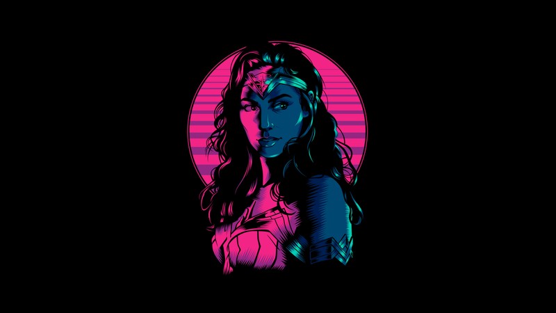 Чудо-женщина в неоновом розовом и синем цветах (чудо женщина 1984, wonder woman 1984, чудо женщина, wonder woman, фан арт)